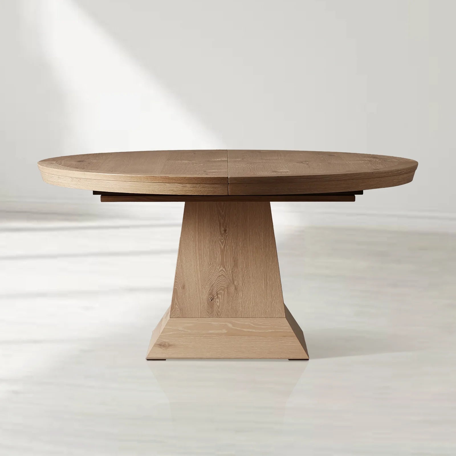 Leighton Extension Dining Table, Oak Veneer Round Transitional Pedesta ...