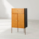Vintage Forged Metal Frame Rattan Side Cabinet