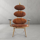 Vintage Forged High Back Brown Leather Lounge Accent Chair
