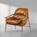 Vintage Forged Brown Leather Accent Chairs