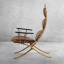 Vintage Forged High Back Brown Leather Lounge Accent Chair