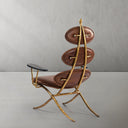 Vintage Forged High Back Brown Leather Lounge Accent Chair