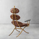 Vintage Forged High Back Brown Leather Lounge Accent Chair