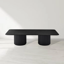Lantine Coffee Table - Double Pedestal - Black Oak & Brass