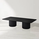 Lantine Coffee Table - Double Pedestal - Black Oak & Brass