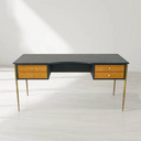 Vintage Forged Retro Brass Iron Frame Rattan Desk
