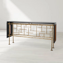 Vintage Forged Metal Frame Rattan Console Table