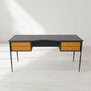 Vintage Forged Retro Brass Iron Frame Rattan Desk