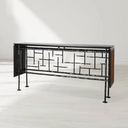 Vintage Forged Metal Frame Rattan Console Table