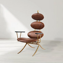 Vintage Forged High Back Brown Leather Lounge Accent Chair