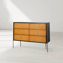 Vintage Forged Metal Frame Rattan 6-Drawer Side Cabinet