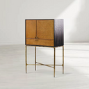 Vintage Forged Metal Frame Rattan Side Cabinet