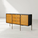 Vintage Forged Metal Frame Rattan Side Cabinet