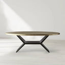 Recycled Metal Oval Dining Table with Sculpted Vertex Iron Base