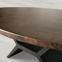 Recycled Metal Oval Dining Table with Sculpted Vertex Iron Base