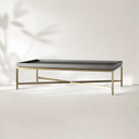 Malone Coffee Table Modern Steel Base With Embossed Leather Shagreen Top