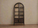 Hattie Glass Tall Display Cabinet with Oak Wood Living Room Storage Cabinet