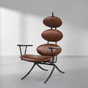 Vintage Forged High Back Brown Leather Lounge Accent Chair
