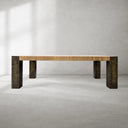 Telluride Dining Table, Solid Mexican Oak Rectangular Design with Industrial Oxidized Steel Base