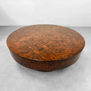 Cinzia Burl Round Coffee Table Walnut Wood Cocktail Table Plinth Base Sofa Center Tea Table