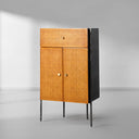 Vintage Forged Metal Frame Rattan Side Cabinet