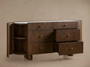 Ashbrook Six Drawer Dresser Oak Wood Marble Top Modern Classic Bedroom