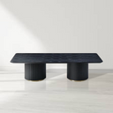 Lantine Coffee Table – Double Pedestal – Black Oak & Lacquer