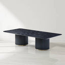 Lantine Coffee Table – Double Pedestal – Black Oak & Lacquer
