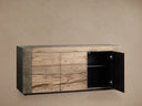 Telluride Media Console Oak with Oxidized Steel Rustic Living Furniture