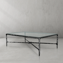 Thaddeus Metal Rectangular Glass Coffee Table Hand-Forged Living Sofa Center Tea Table