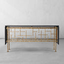 Vintage Forged Metal Frame Rattan Console Table