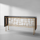 Vintage Forged Metal Frame Rattan Console Table