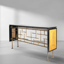 Vintage Forged Metal Frame Rattan Console Table