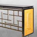 Vintage Forged Metal Frame Rattan Console Table