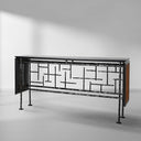 Vintage Forged Metal Frame Rattan Console Table