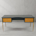 Vintage Forged Retro Brass Iron Frame Rattan Desk