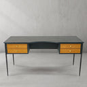 Vintage Forged Retro Brass Iron Frame Rattan Desk