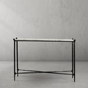 Thaddeus Metal Rectangle Horn Marble Console Table Hand-Forged Entryways Entrance Table