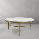 Thaddeus Metal Marble Round Coffee Table 3 Legs Hand-Forged Living Sofa Center Tea Table