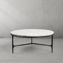 Thaddeus Metal Marble Round Coffee Table 3 Legs Hand-Forged Living Sofa Center Tea Table