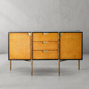 Vintage Forged Metal Frame Rattan Side Cabinet