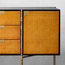 Vintage Forged Metal Frame Rattan Side Cabinet