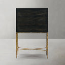Vintage Forged Metal Frame Rattan Side Cabinet