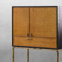 Vintage Forged Metal Frame Rattan Side Cabinet