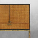 Vintage Forged Metal Frame Rattan Side Cabinet