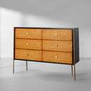 Vintage Forged Metal Frame Rattan 6-Drawer Side Cabinet