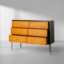 Vintage Forged Metal Frame Rattan 6-Drawer Side Cabinet