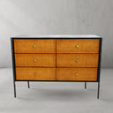 Vintage Forged Metal Frame Rattan 6-Drawer Side Cabinet