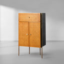 Vintage Forged Metal Frame Rattan Side Cabinet