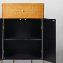 Vintage Forged Metal Frame Rattan Side Cabinet